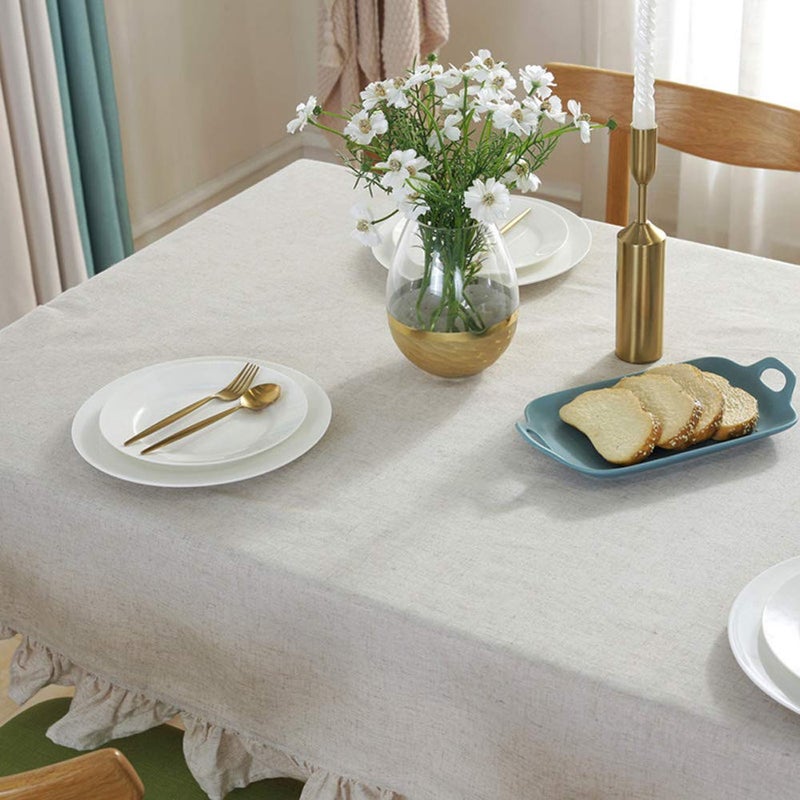 AMZALI Cotton Linen Tablecloth Flounces Fabric Dust-Proof Table Cover for Kitchen Dinner Picnic Table Cloth Tabletop Buffet Home Decoration (Rectangle/Oblong, 55 x 102 Inch, Linen) - Image 4